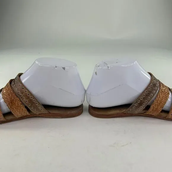 Bed Stu Henna Women's Sandals US 6.5 Brown Strappy Woven Leather Studded Slide - Picture 8 of 11